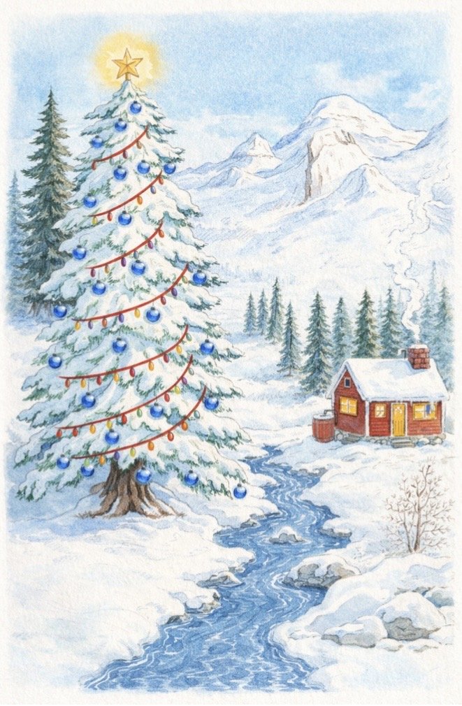 Christmas cabin in the mountains