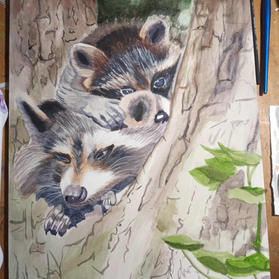 Playful embrace - watercolor
