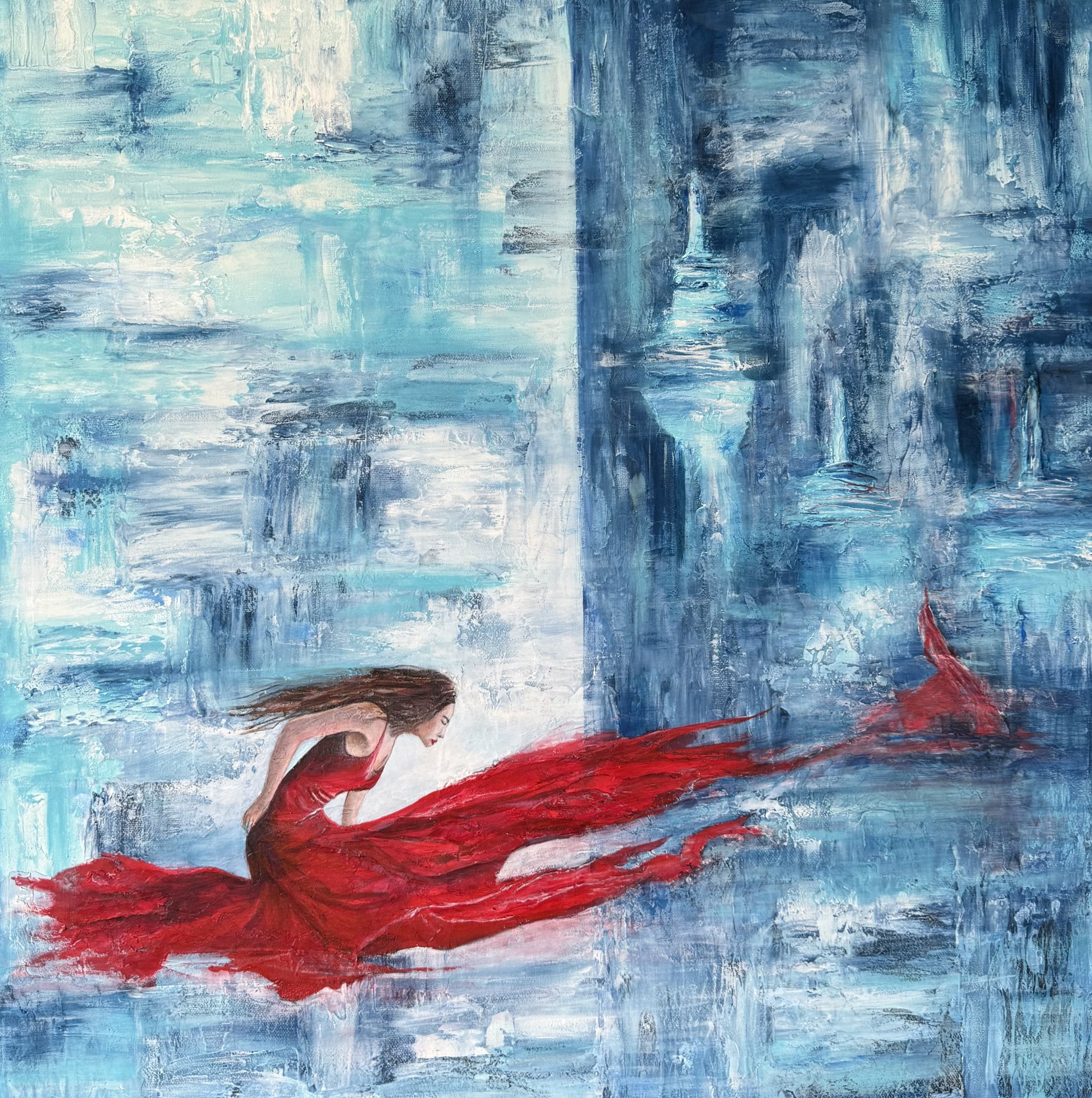 Abstract Figure Painting, Crimson Drift