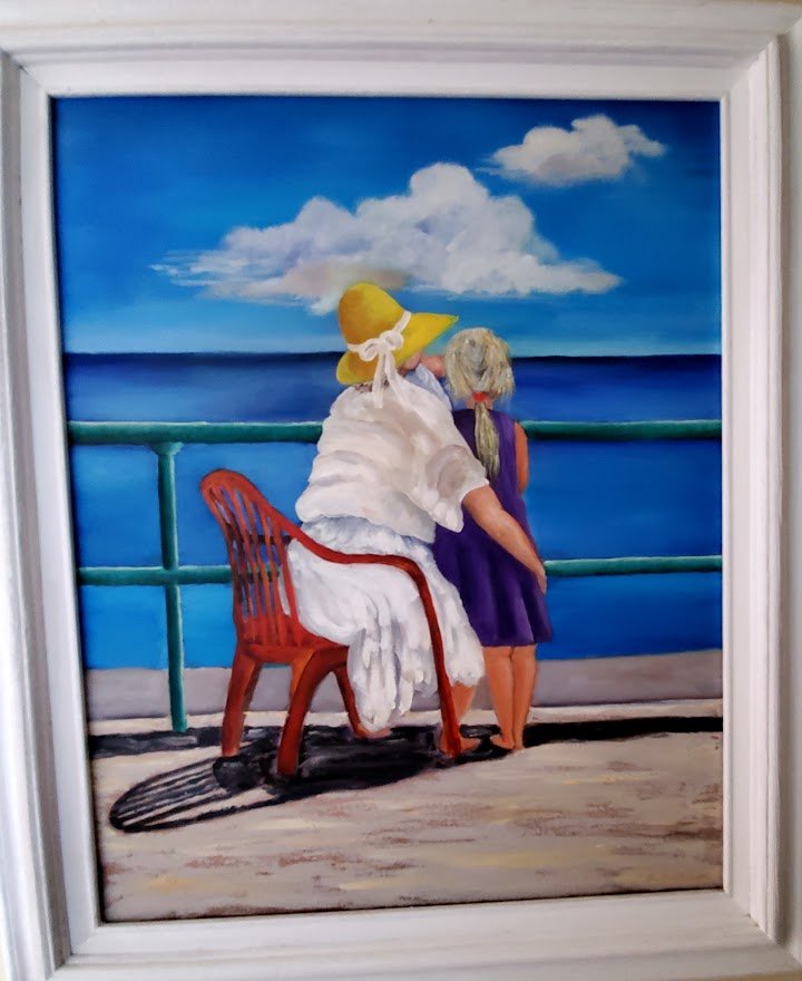 Painting of daughter and granddaughter.