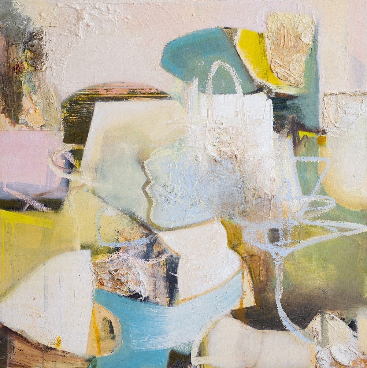 416 Looking Out the Window I Oil and Oil Collage on Canvas, 2025 35" x 35"